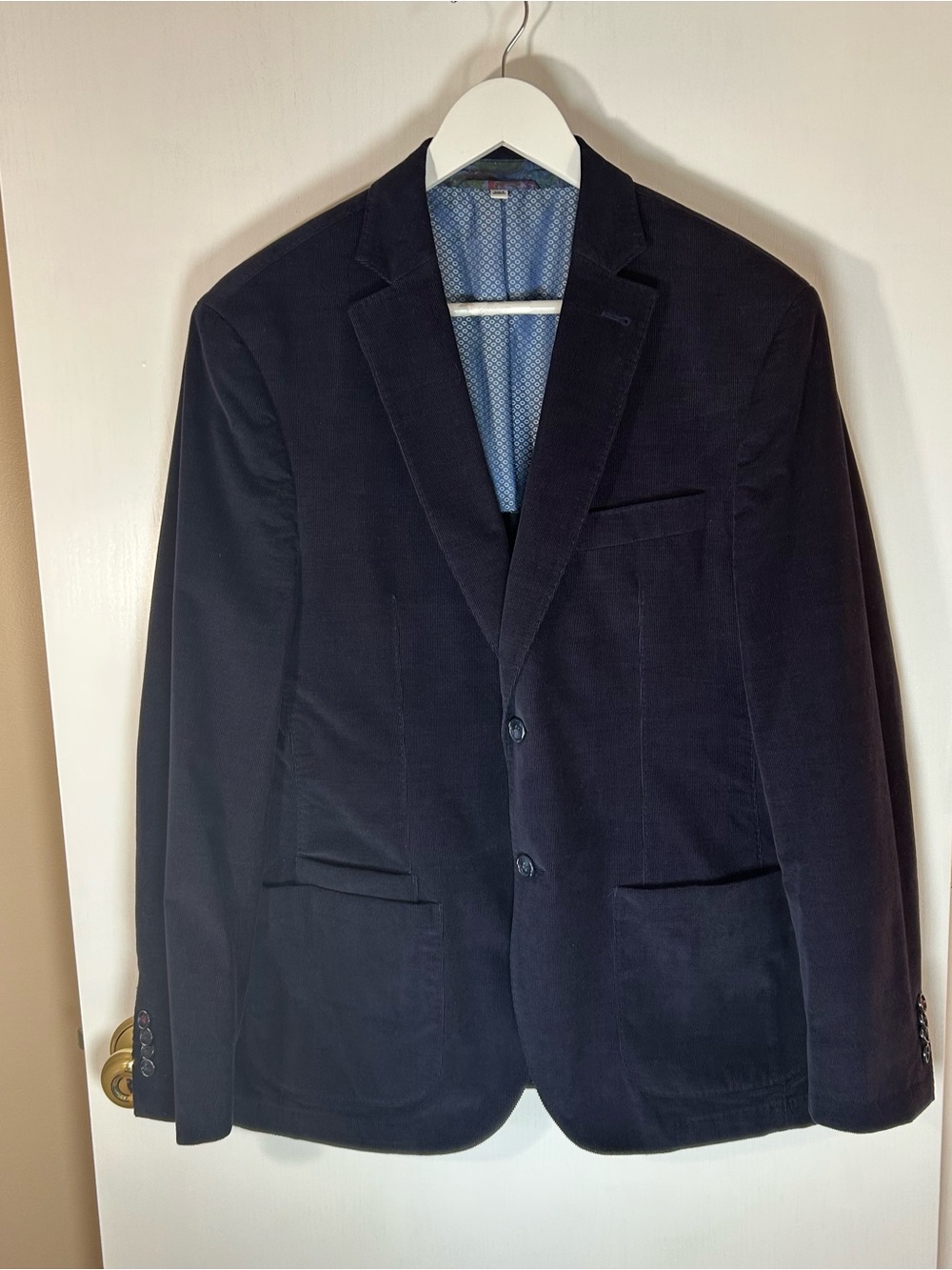 JKT New York Men’s Corduroy Navy Blazer Size 40R